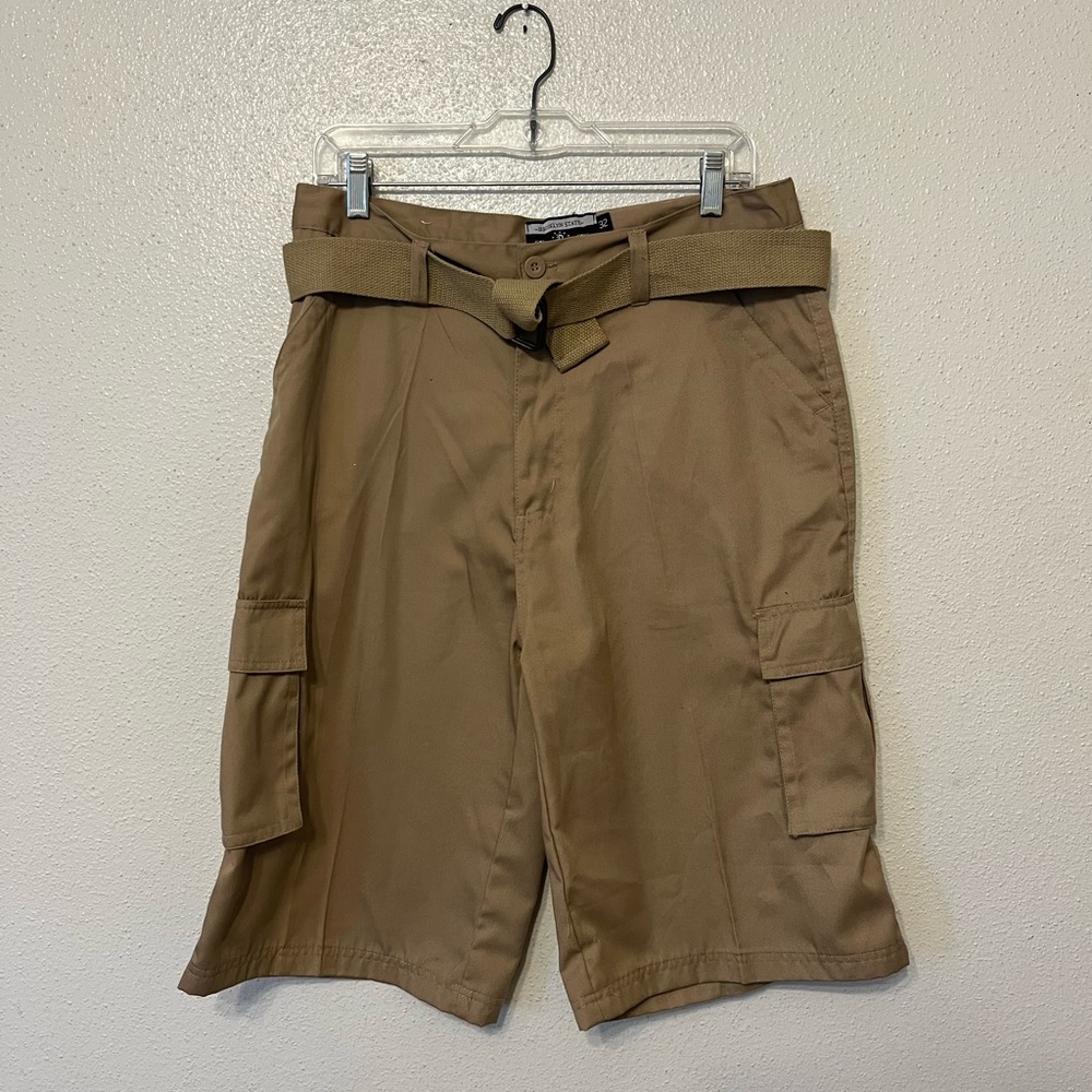 Brooklyn State Tan Khaki Beige Cargo Shorts Belt